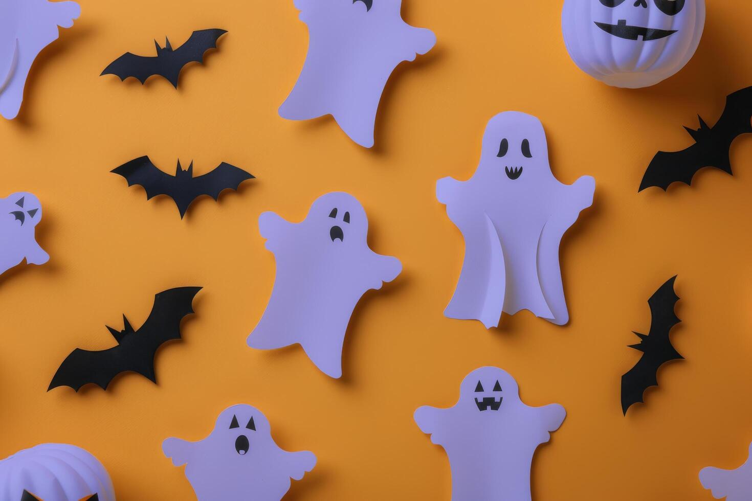 Halloween Decorations With Ghosts and Pumpkins photo