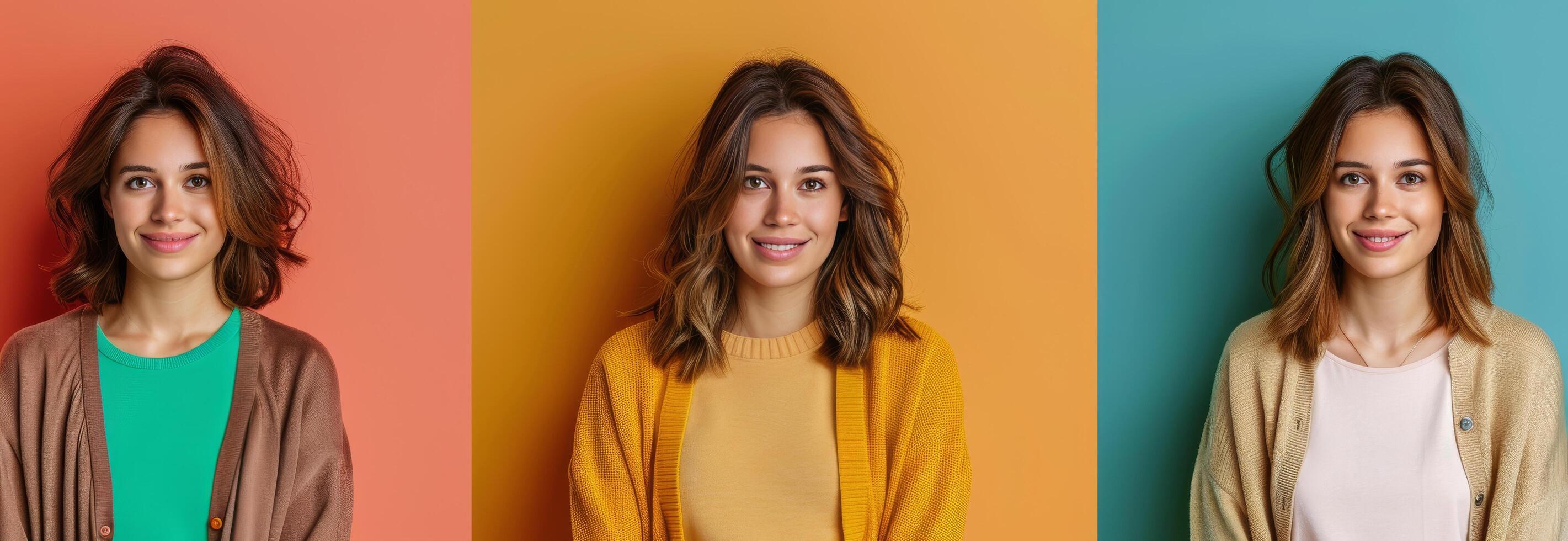 Woman Smiling in Front of Three Colored Walls photo