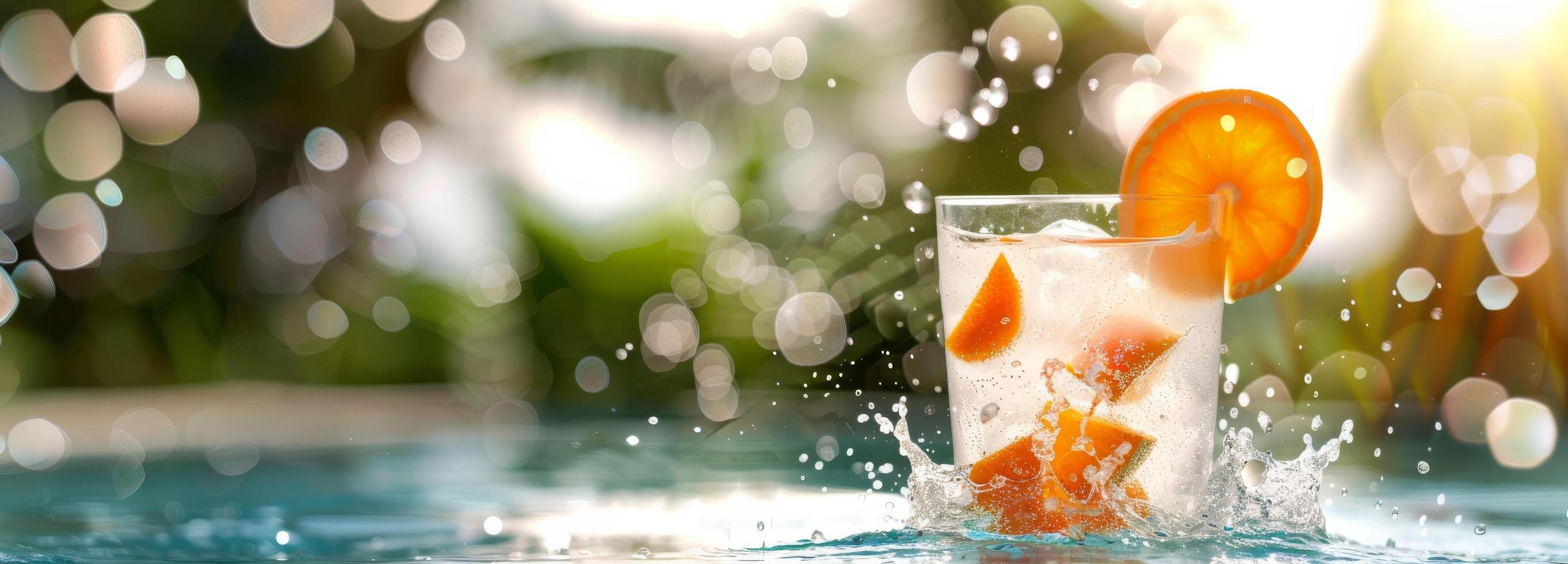 Orange And Raspberry Cocktail By Pool photo