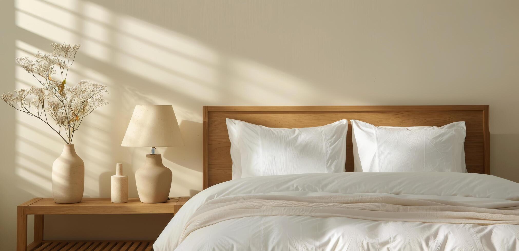 Bedroom Interior With White Bedding and Natural Light photo