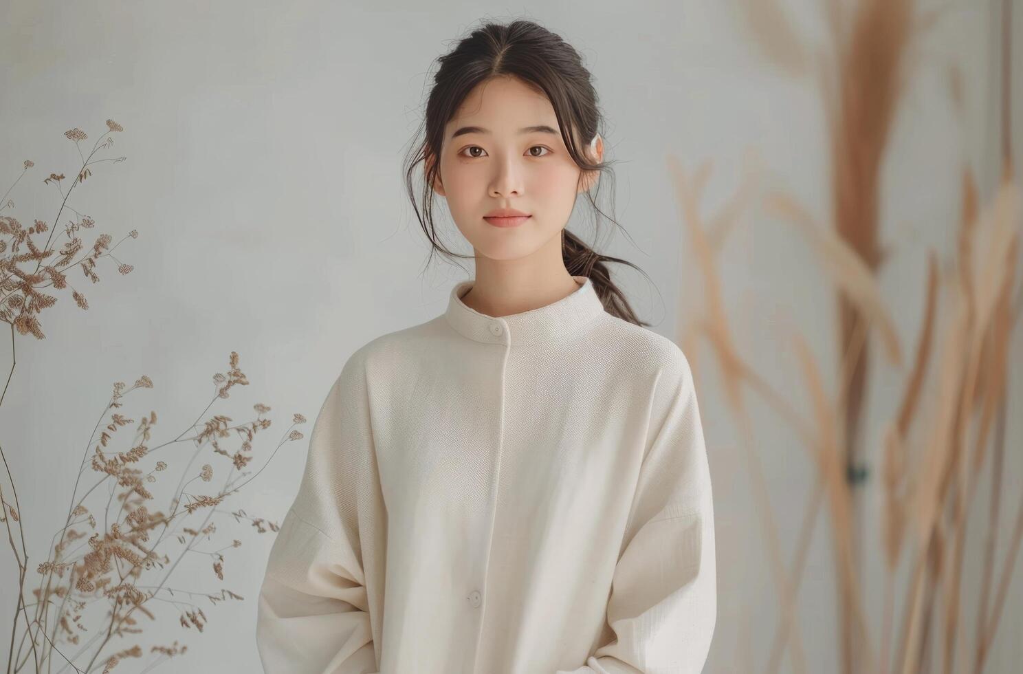 Woman in White Shirt Standing in Room photo