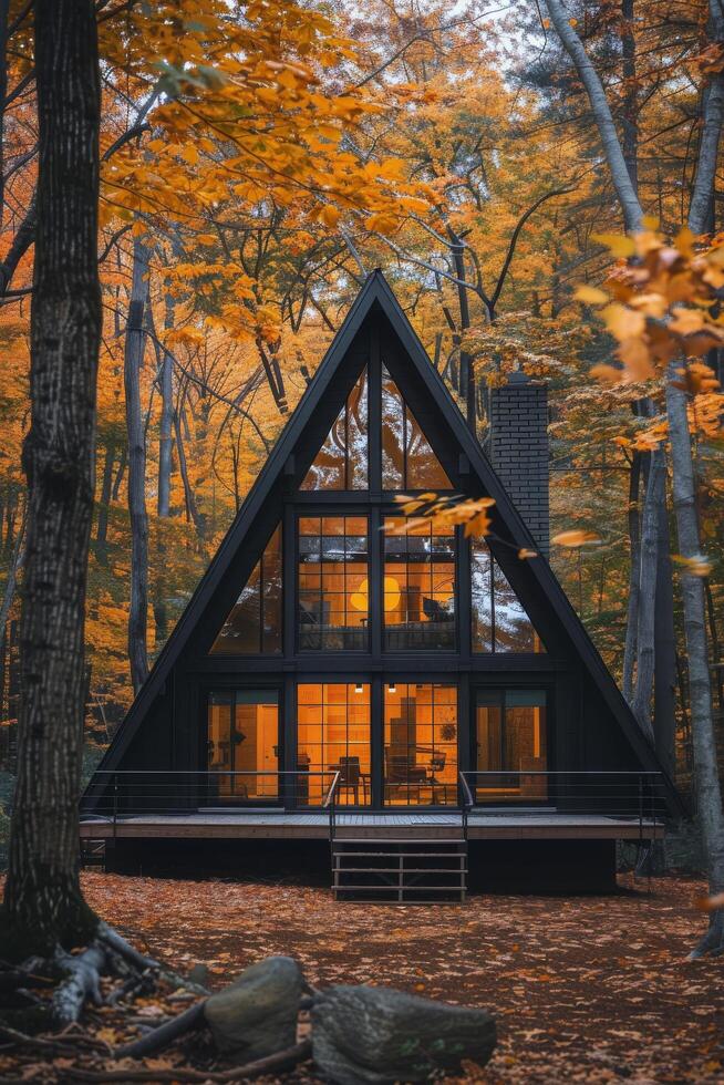 Modern Cabin In Autumn Woods photo