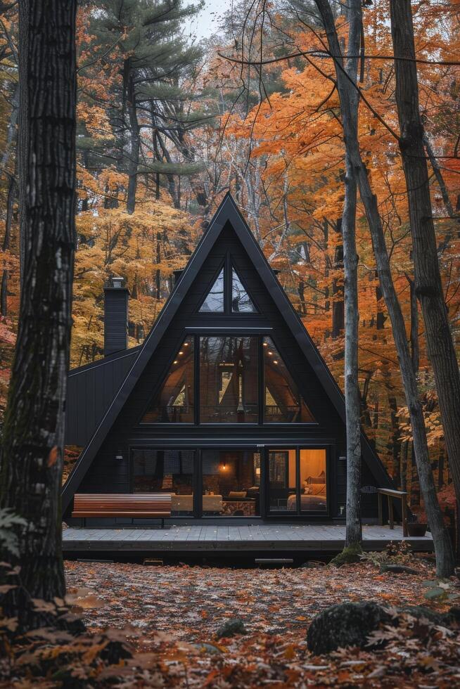 Modern Cabin In Autumn Woods photo