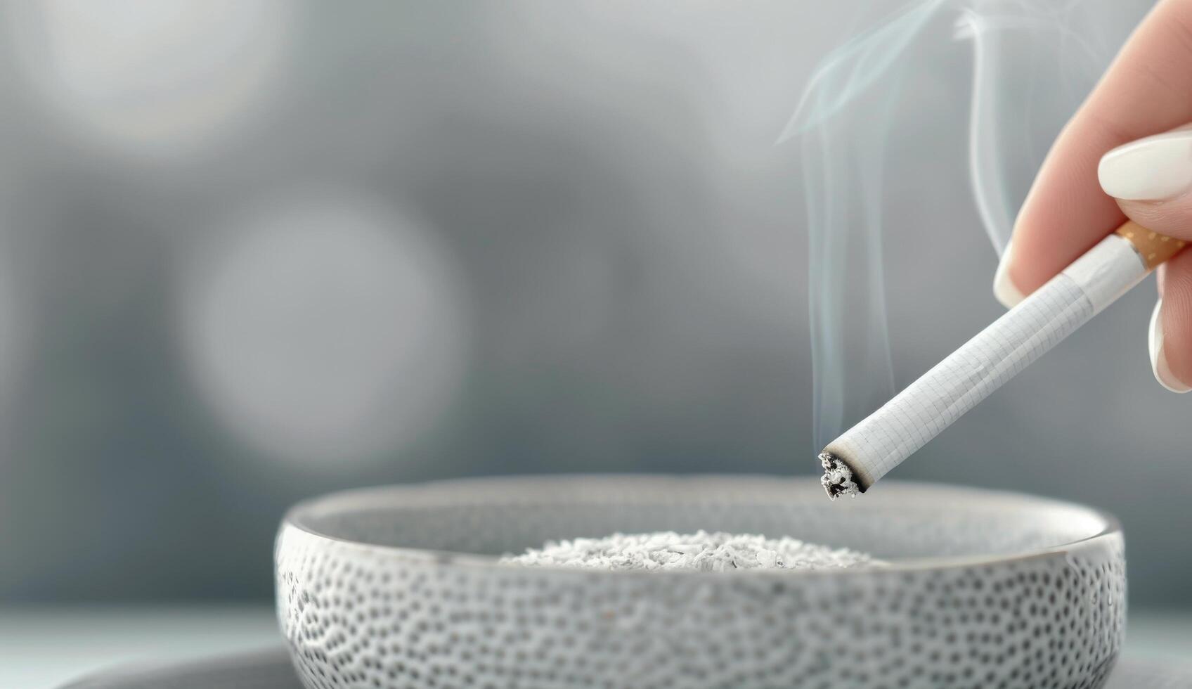 Closeup Of A Lit Cigarette Being Extinguished In An Ashtray photo