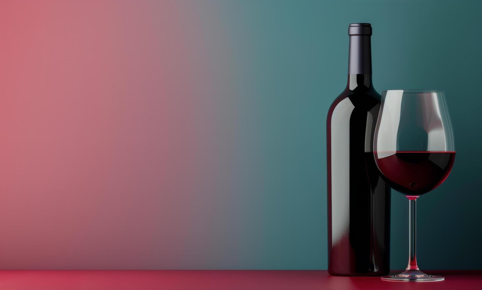 Red Wine Bottle and Glass on a Gray Background photo