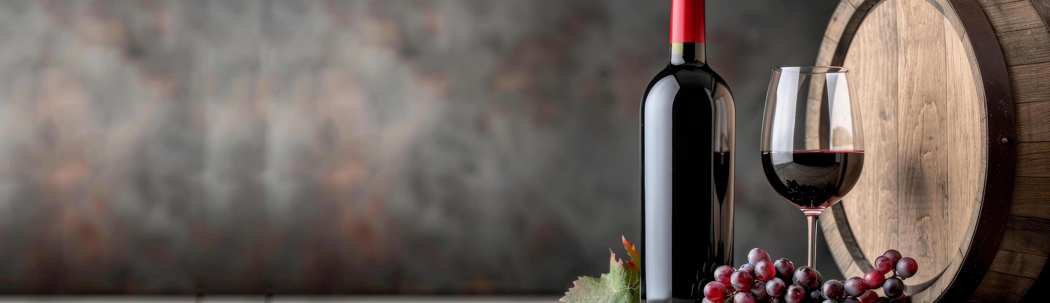 Red Wine and Grapes With Barrel photo