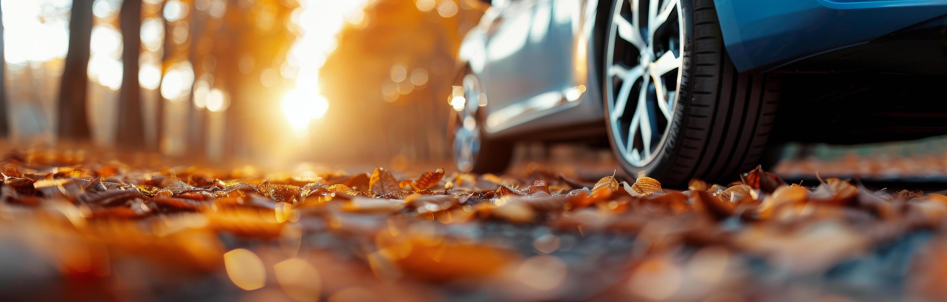 Car Tire on Autumn Leaves photo
