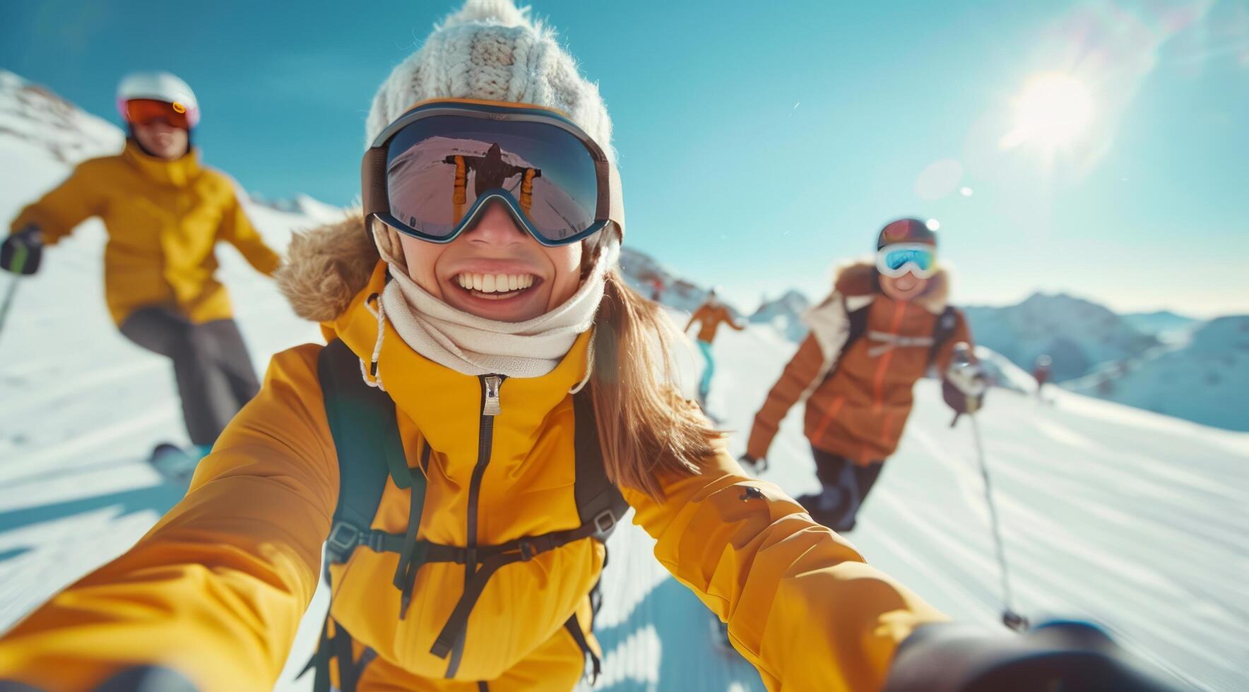 Woman Skiing and Taking Selfie photo