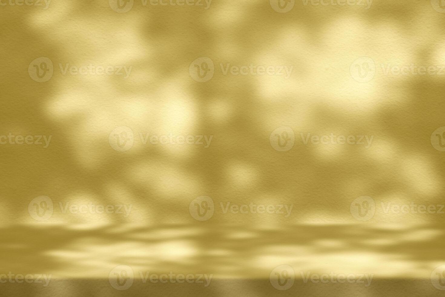Gold Stucco Table with Nature Shadow on Concrete Wall Texture Background photo