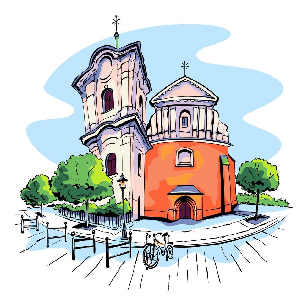 Church of Sacred Heart of Jesus in Poznan, Poland vector