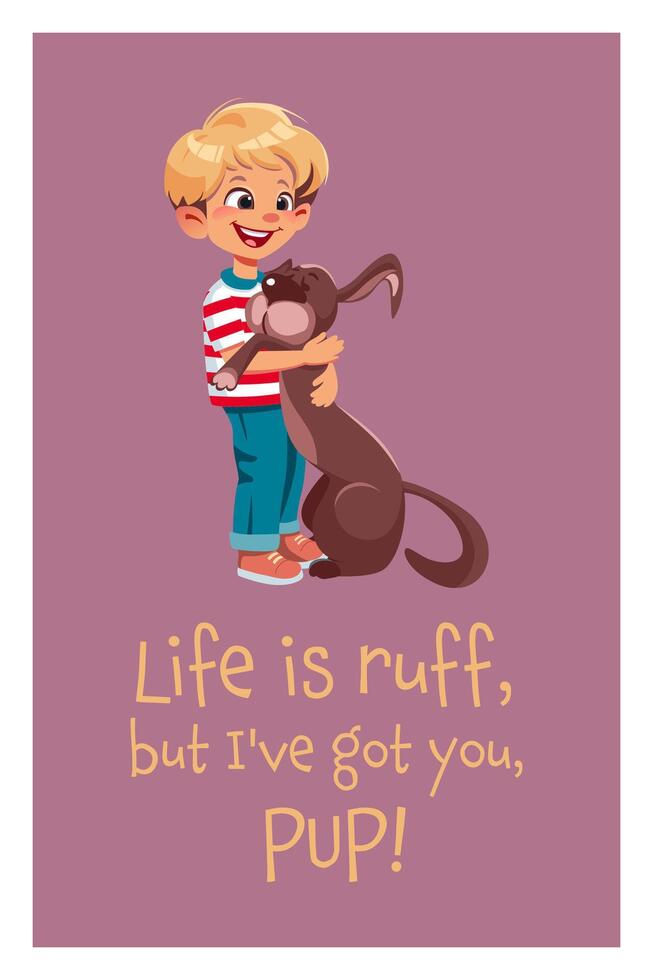 happy smiling boy and dog vector