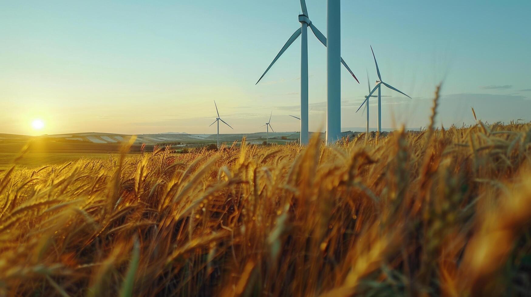 modern windmills in field . photo