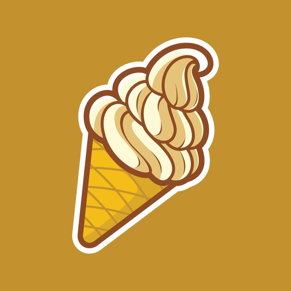 Vanilla Ice Cream in the Cone. Food and Beverage Illustration Concept. vector