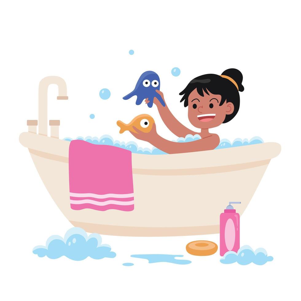 Little girl playing in bathub cartoon image vector