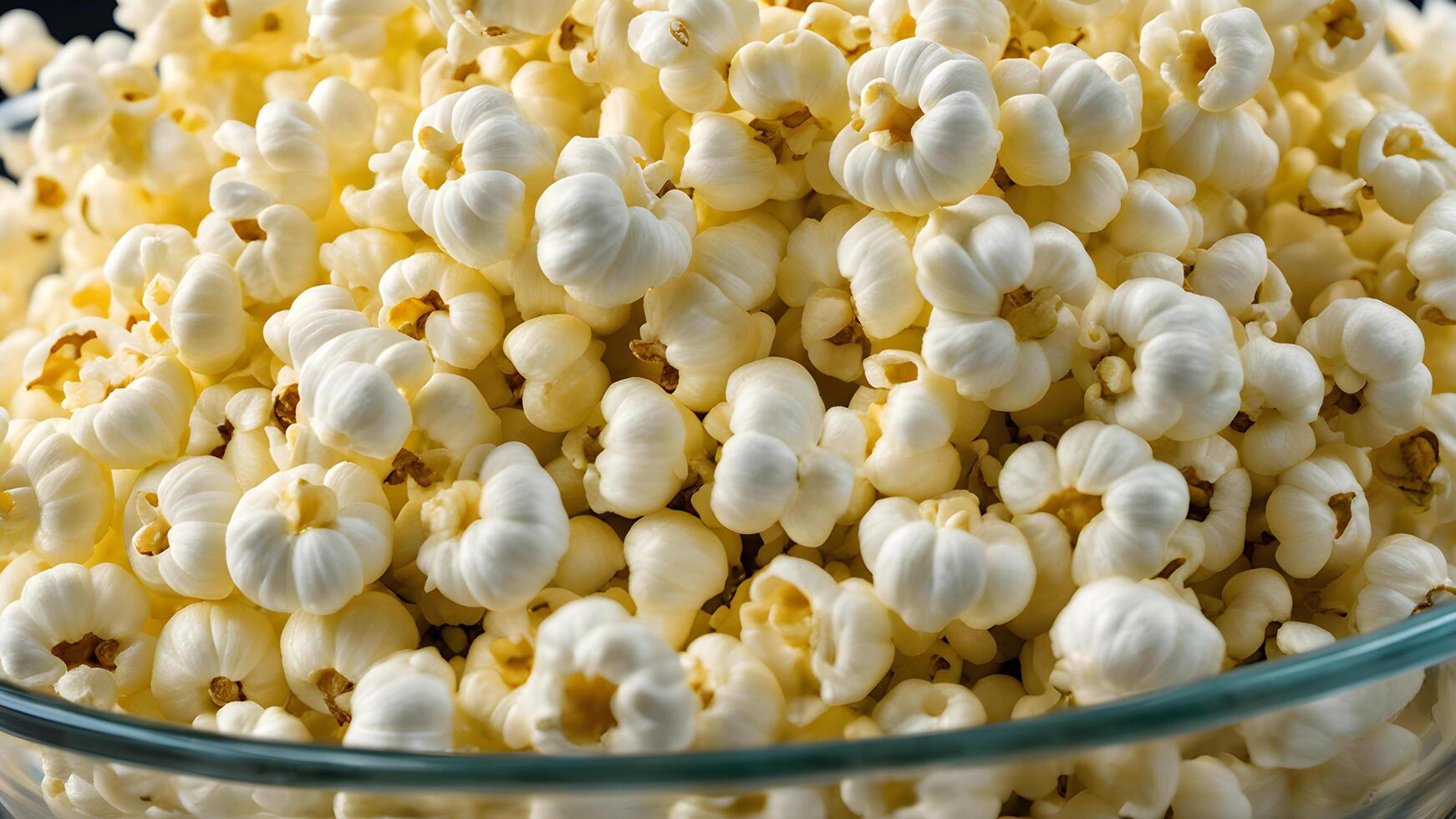 Macro shot of Popcorn in glass bowl. Close up of products made from corn as raw material by heat cook photo