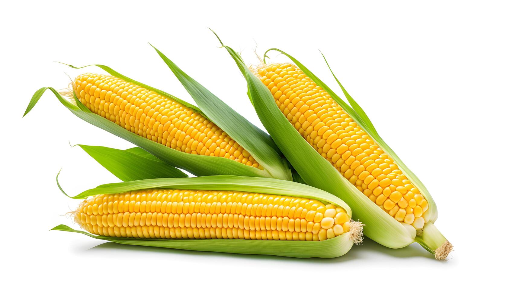 Set of Three sweet corn isolated on white background. Fresh maize collection, clipping path photo