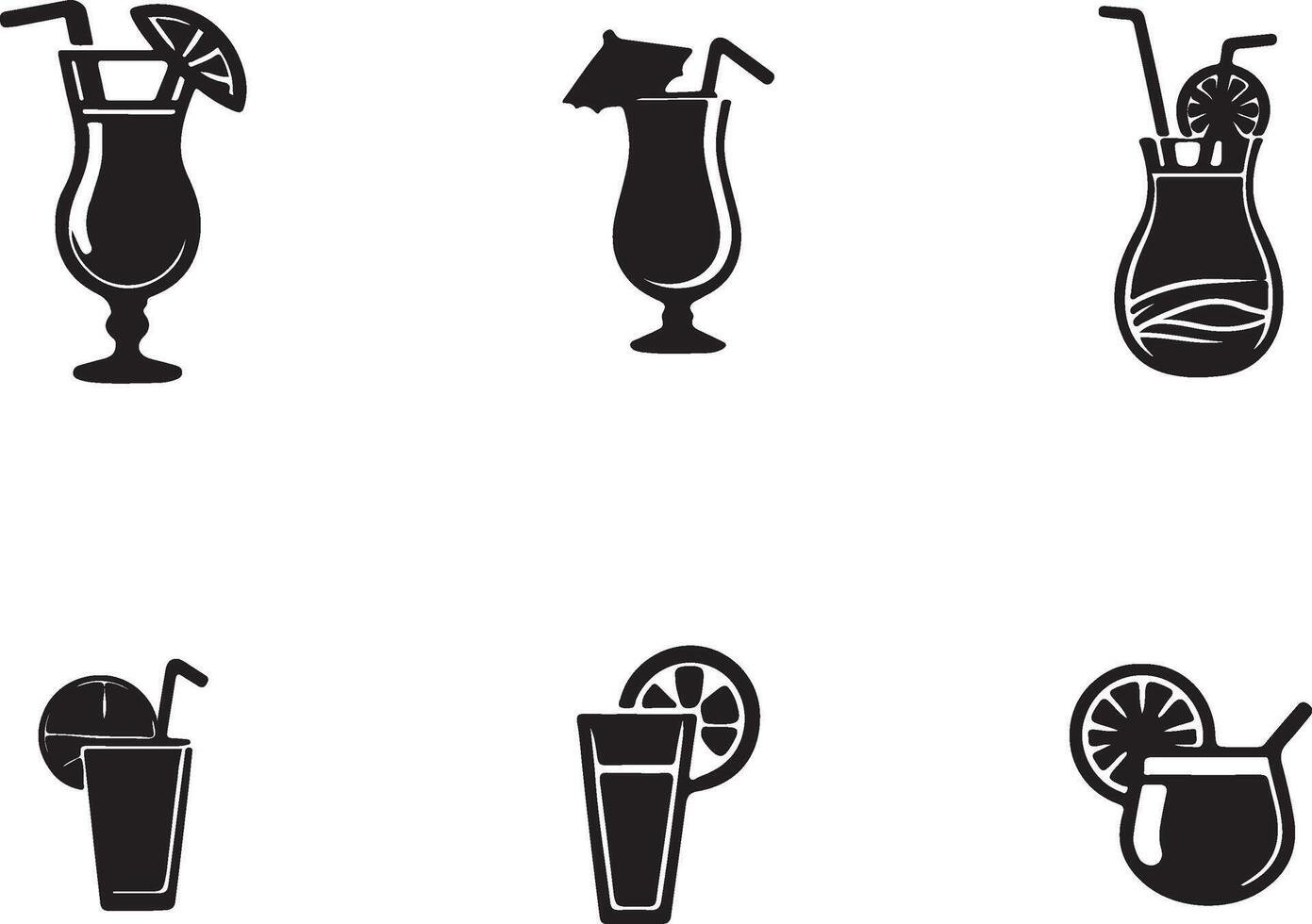 Set of summer drink silhouette illustration. vector