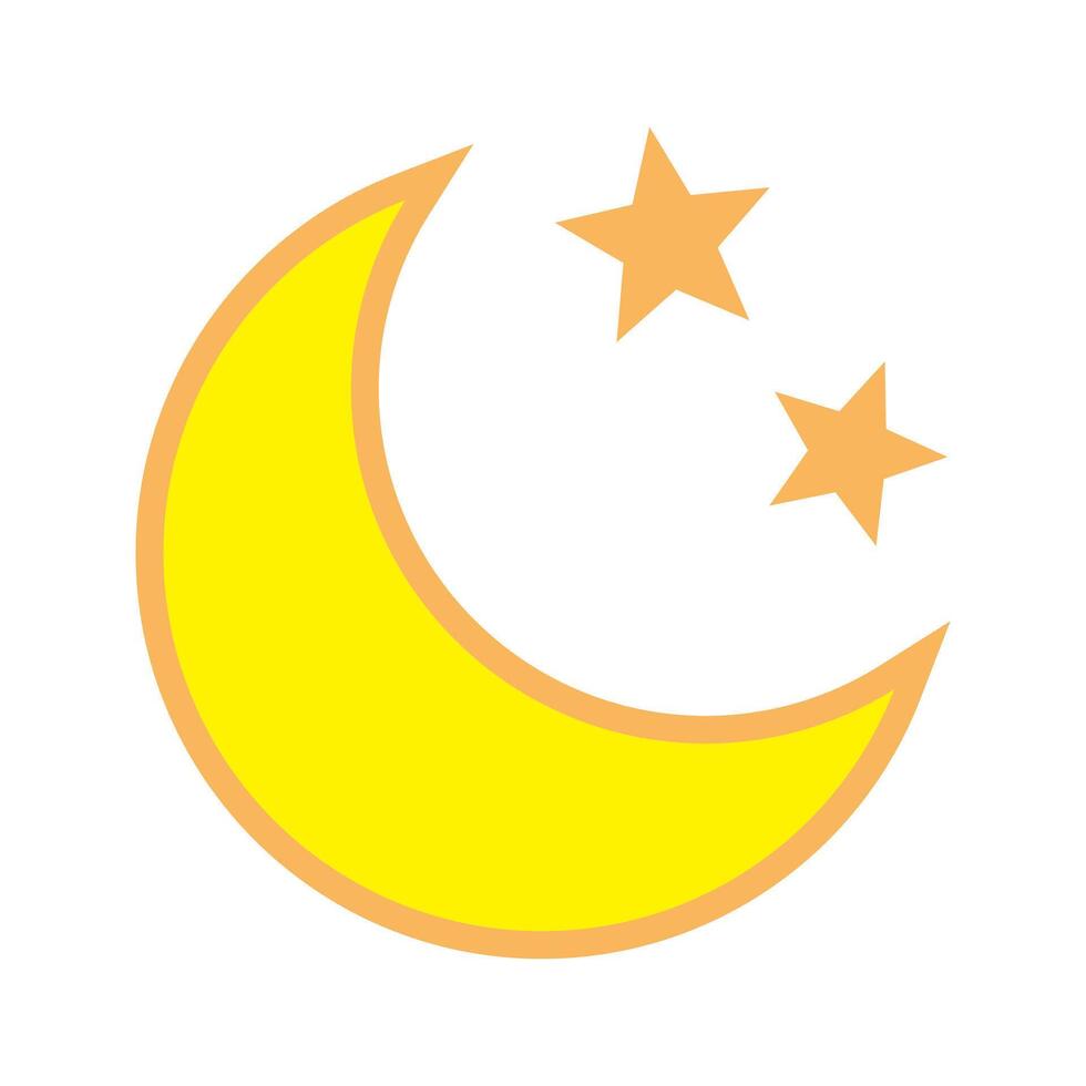 Yellow crescent moon with stars icon on white background. Night icon. Crescent moon icon. Minimalist style. vector