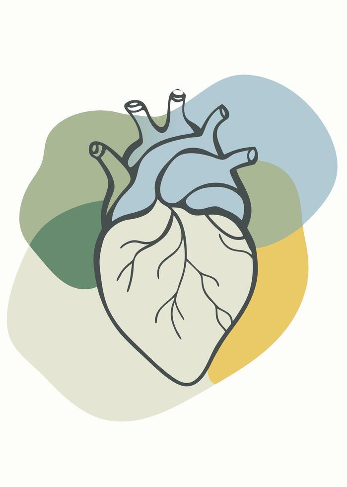One line art of Human heart drawing Abstract minimal continuous line wall decor vector