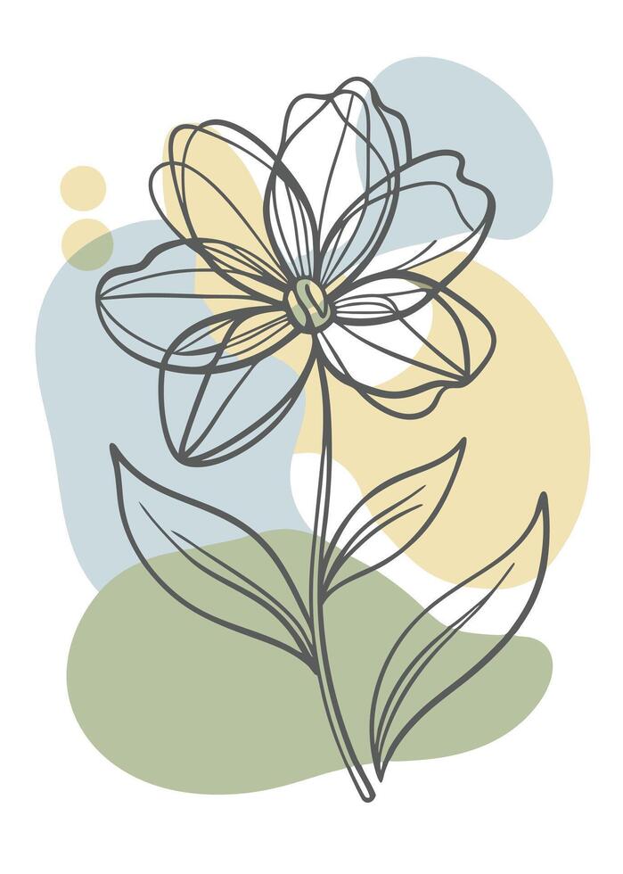 One line art of the Flower drawing Abstract minimal continuous line art wall decor vector