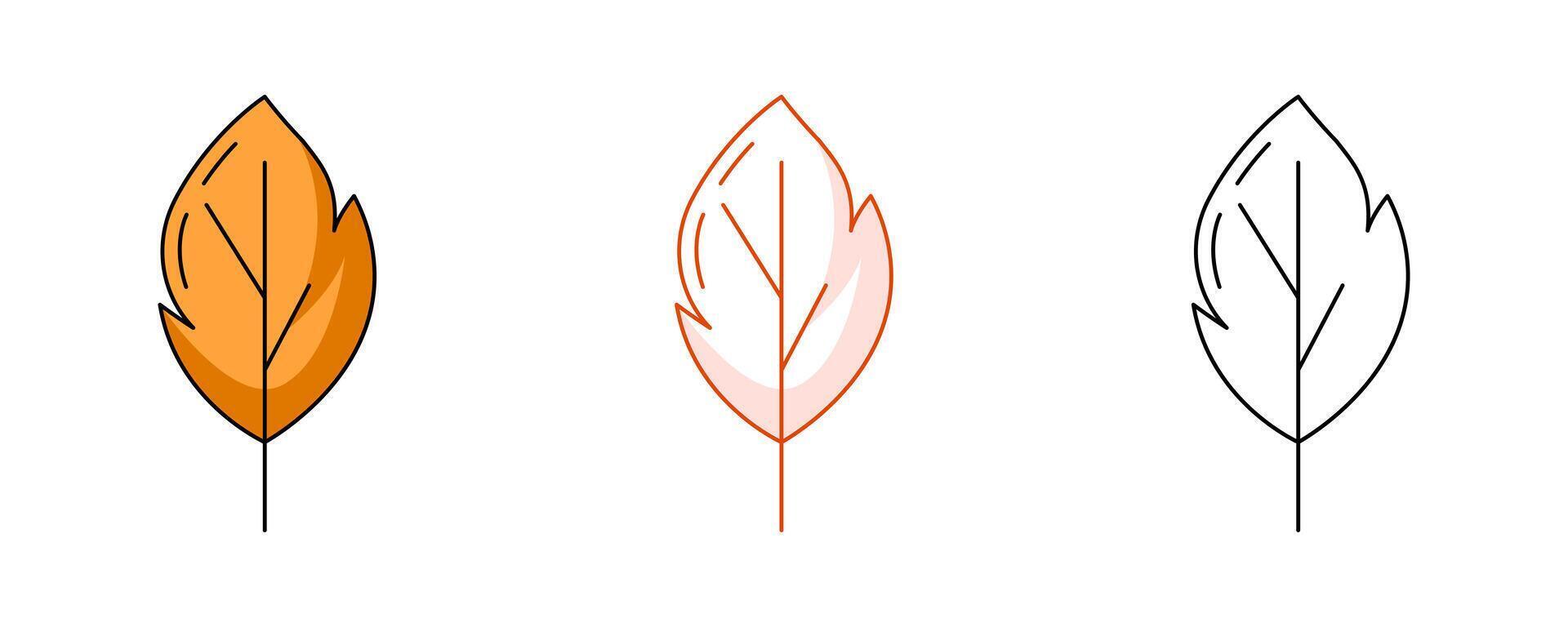 Autumn orange aspen leaf, colorful and line icon set. Fall seasonal concept, flat outline icon, monochrome red and color illustration. For logo, sticker, coloring book, label, emblem vector