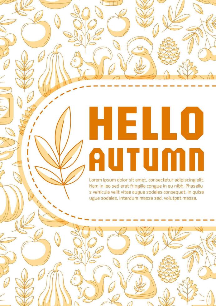 Autumn modern minimalist design, vertical poster a4 with cozy fall elements background. Seasonal illustration for banner, book cover, notebook, card, invitation, advertising or planner vector