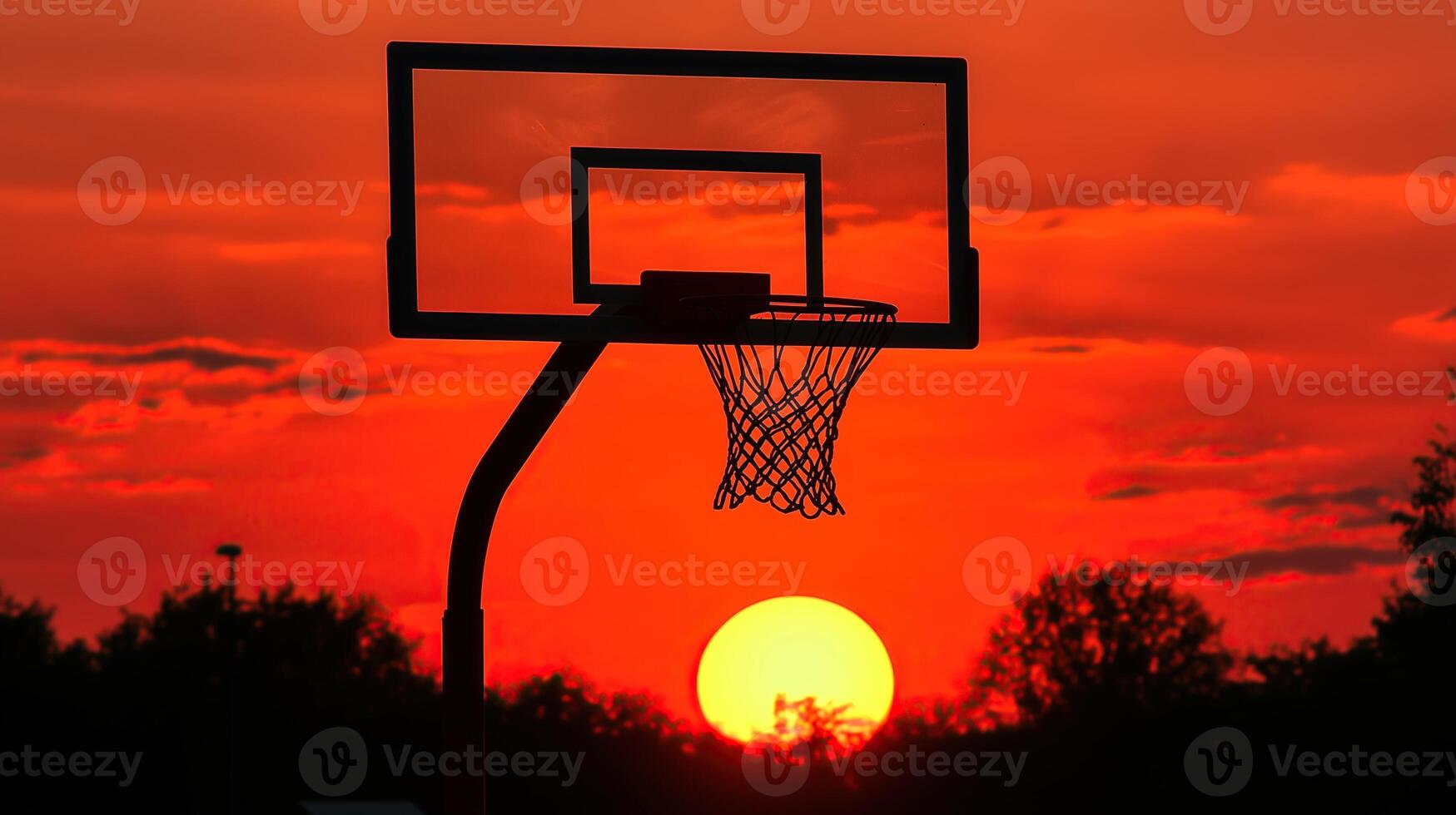 Basketball Hoop Against Sunset photo