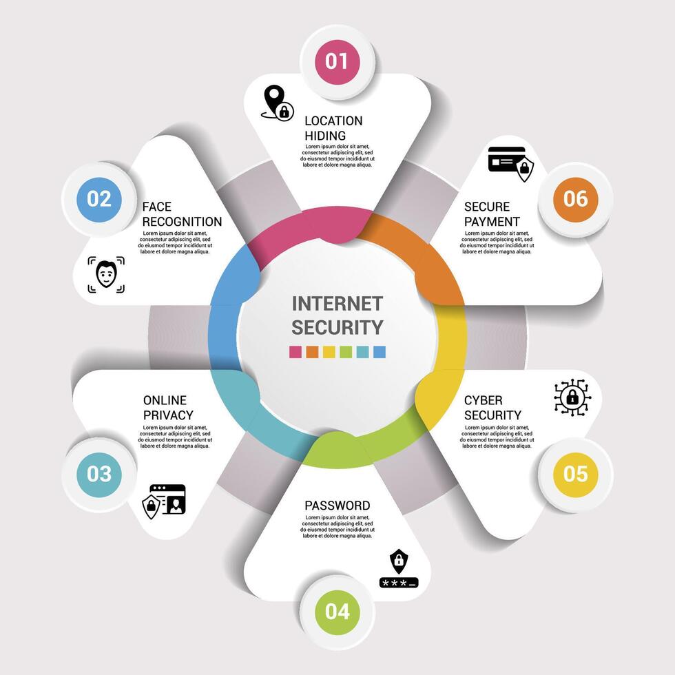 Infographic Teamwork template. Icons in different colors. Include Teamwork, Trust, Vision, Planning and others. vector