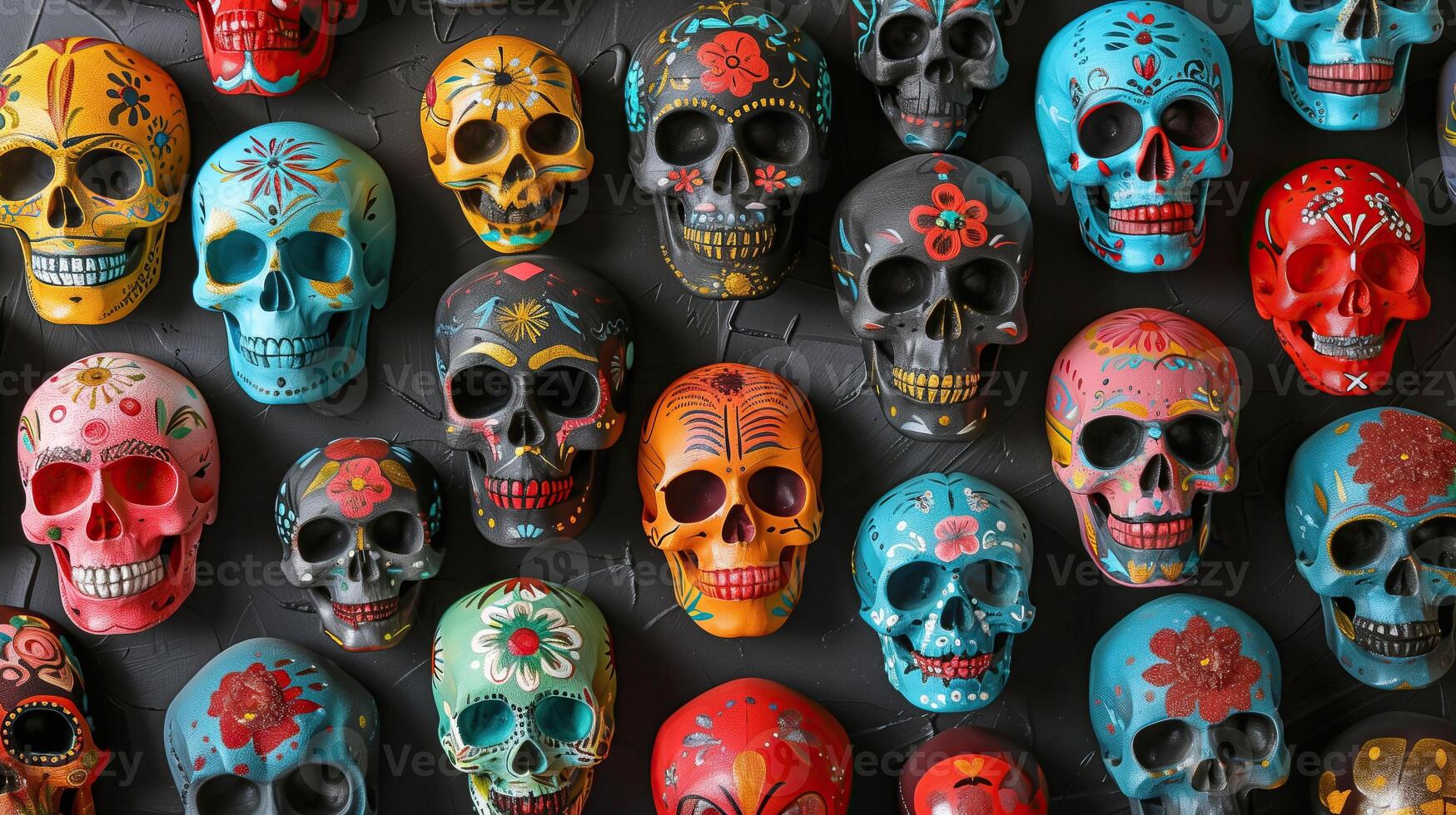 Top view painted skulls arrangement photo