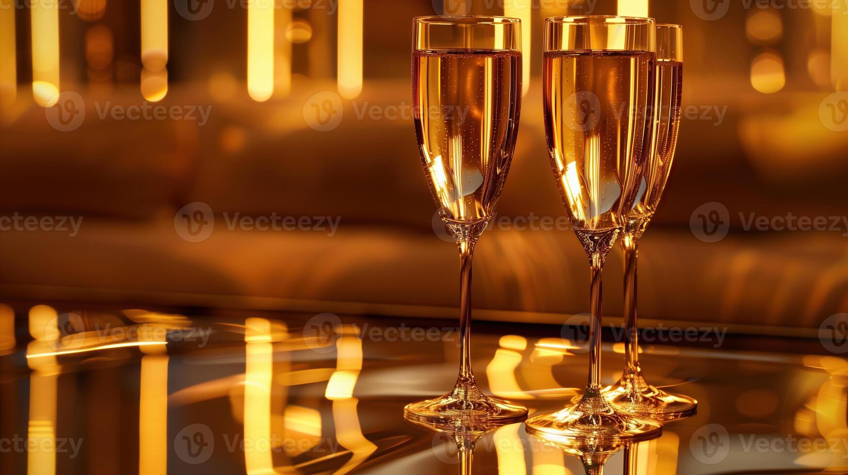 Three champagne glasses poised for a celebratory toast photo