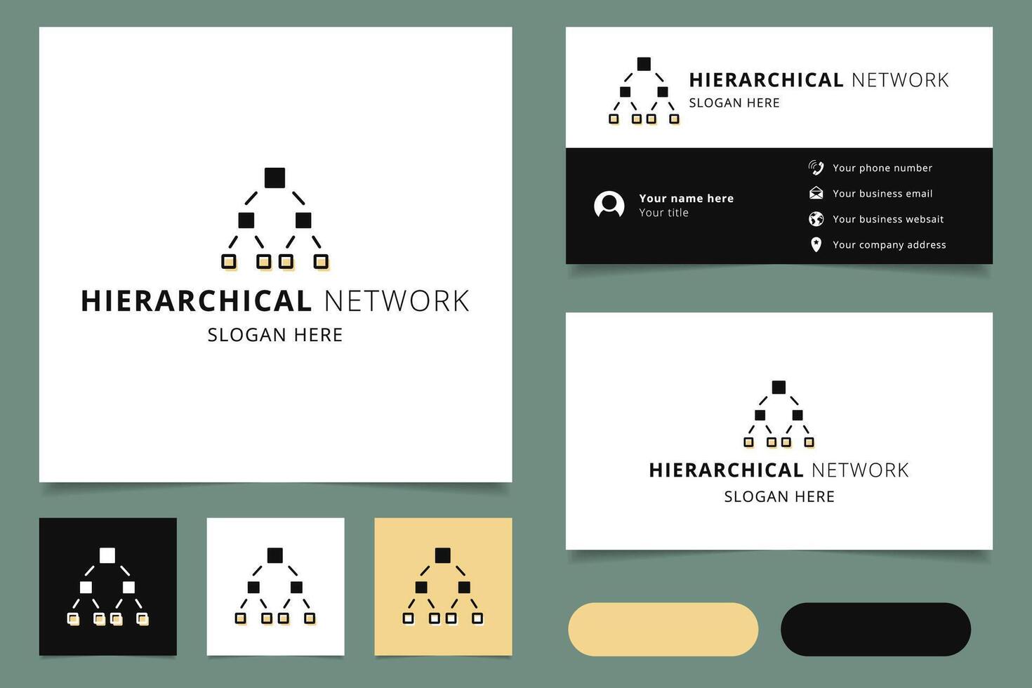 Hierarchical network logo design with editable slogan. Branding book and business card template. vector