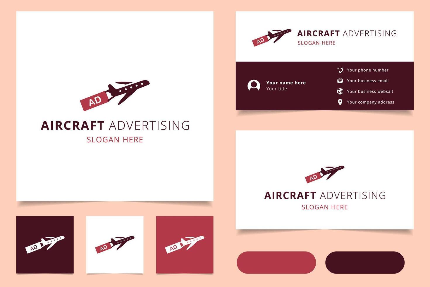 Aircraft advertising logo design with editable slogan. Branding book and business card template. vector