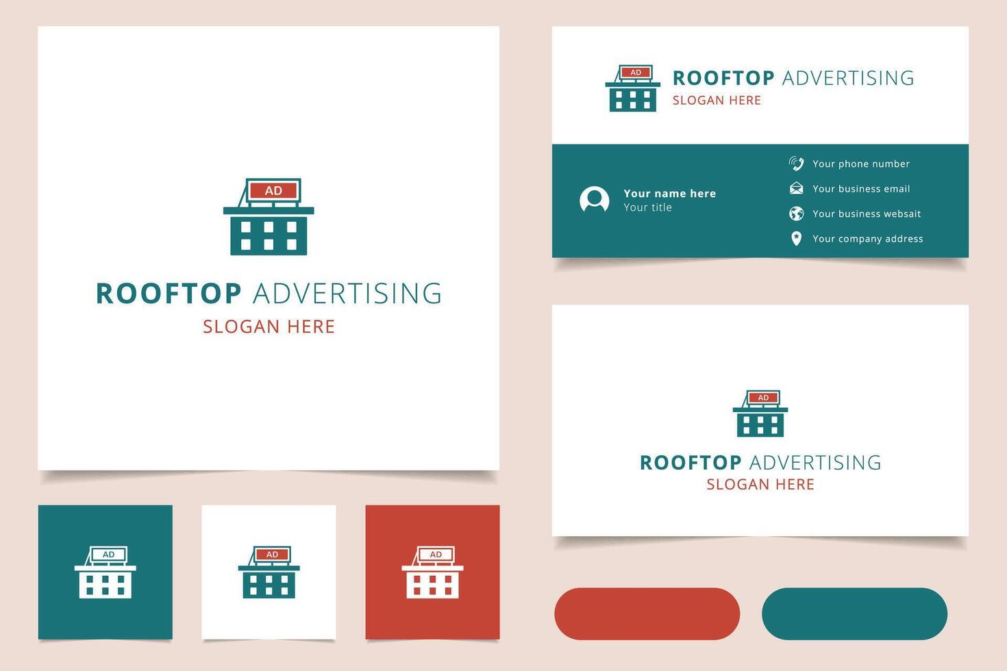 Rooftop advertising logo design with editable slogan. Branding book and business card template. vector