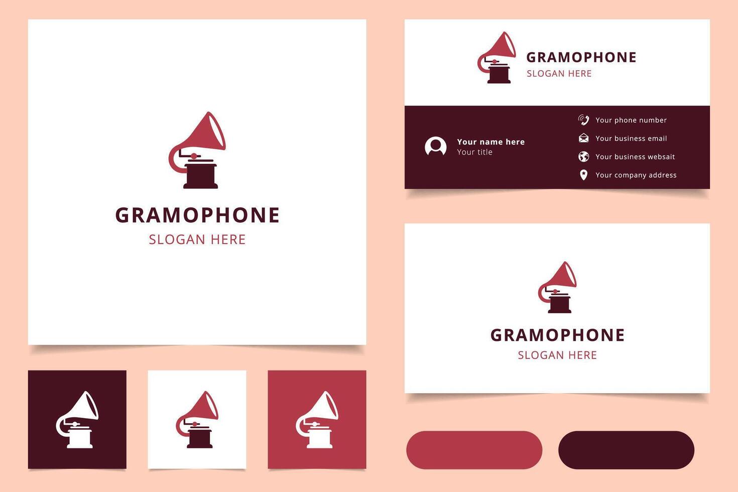 Gramophone logo design with editable slogan. Branding book and business card template. vector