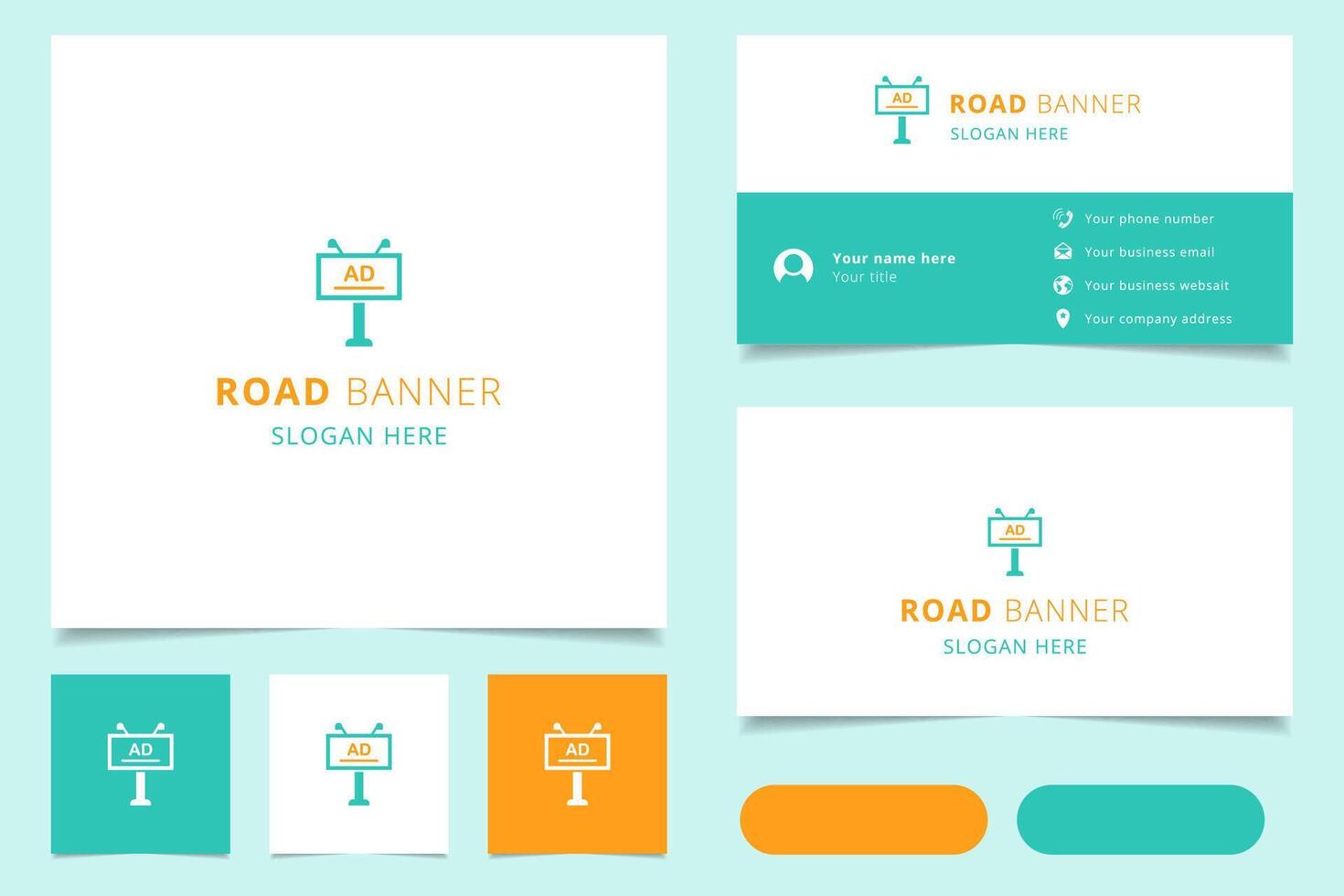 Road banner logo design with editable slogan. Branding book and business card template. vector