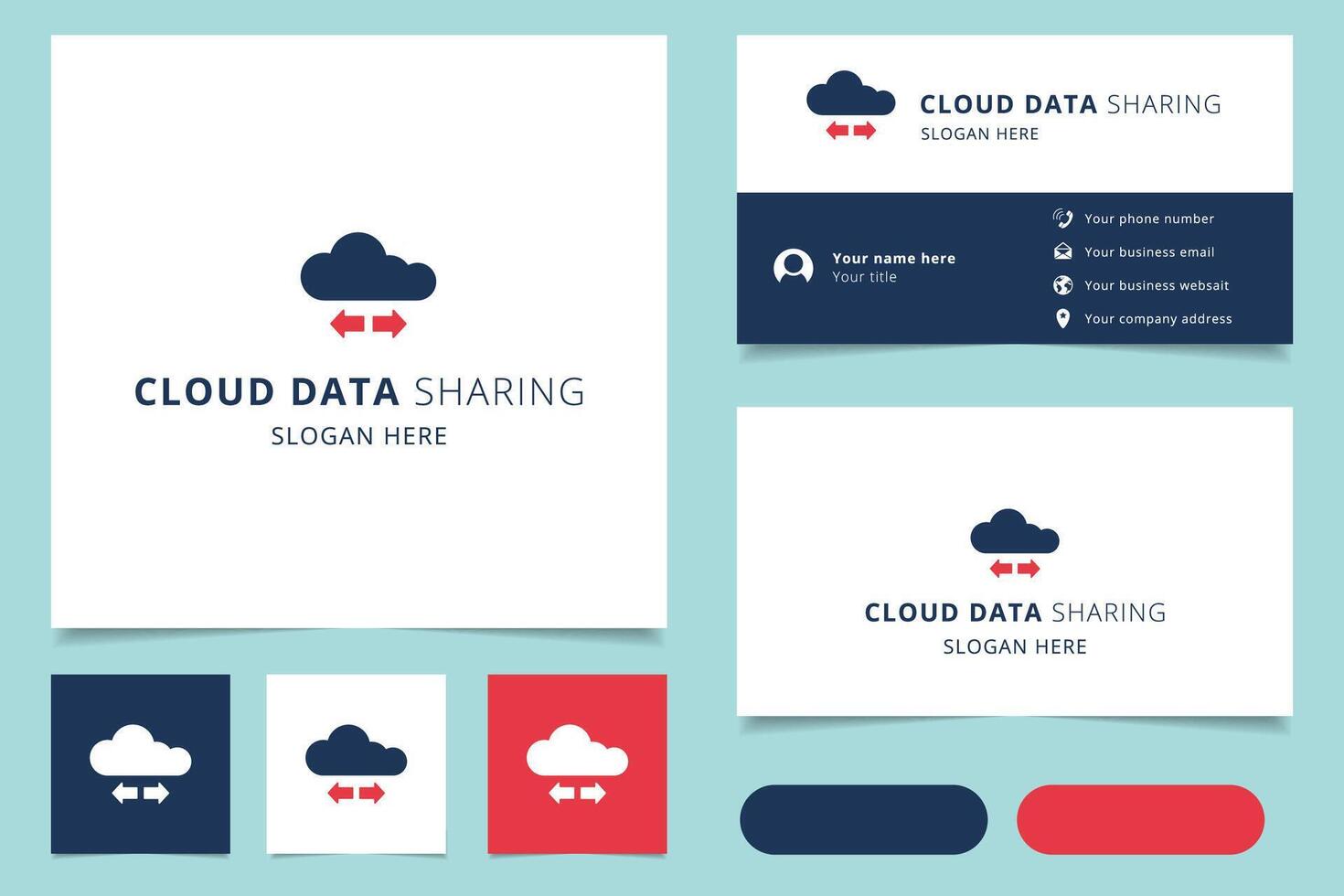 Cloud data sharing logo design with editable slogan. Branding book and business card template. vector