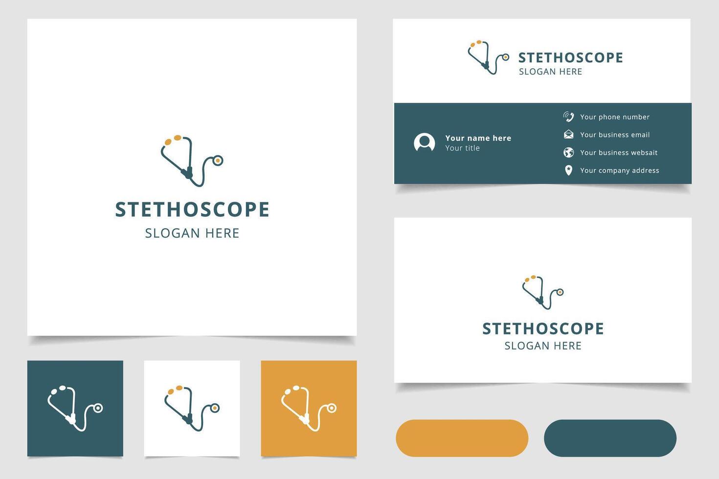 Stethoscope logo design with editable slogan. Branding book and business card template. vector