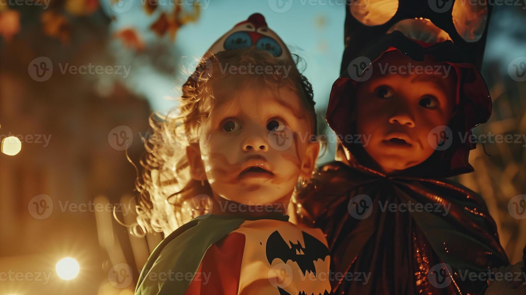 Little kids in costume celebrating halloween together photo