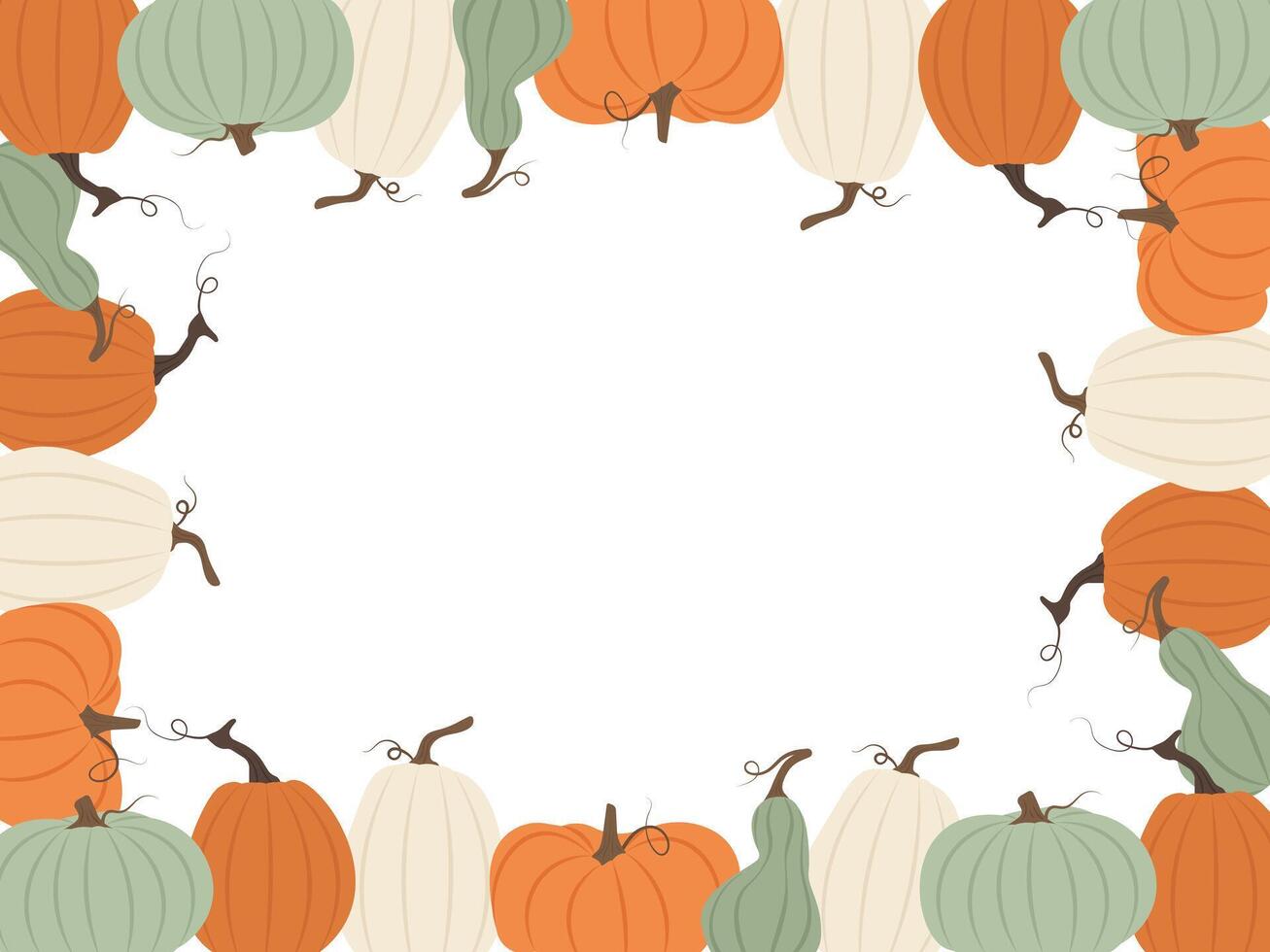 White background bordered with pumpkins and copy space for text. Ideal for harvest festival or Thanksgiving events vector