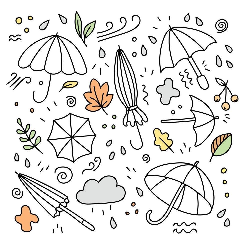 Umbrellas set Doodle. isolated on white background vector