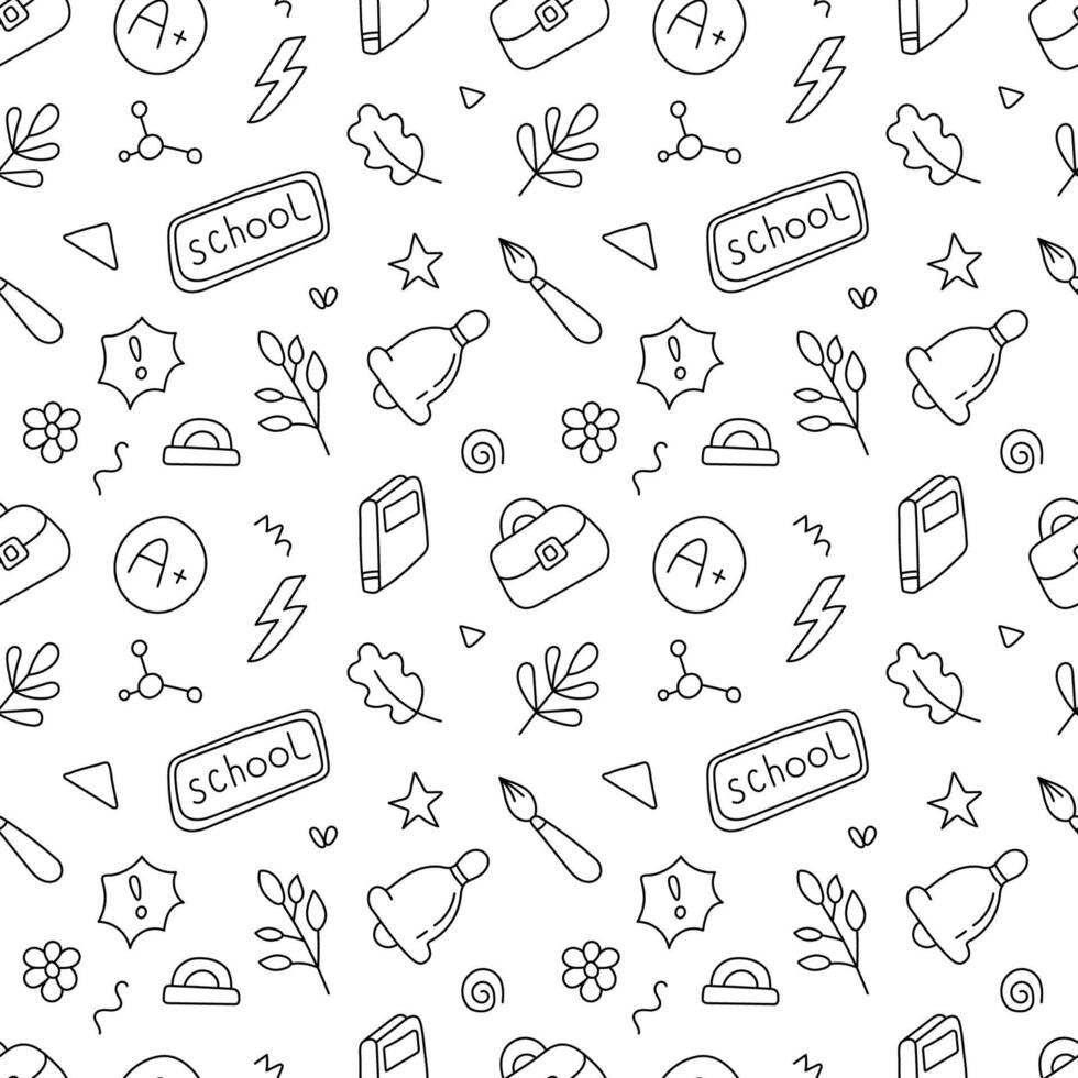 Back to school seamless pattern in doodle style. vector