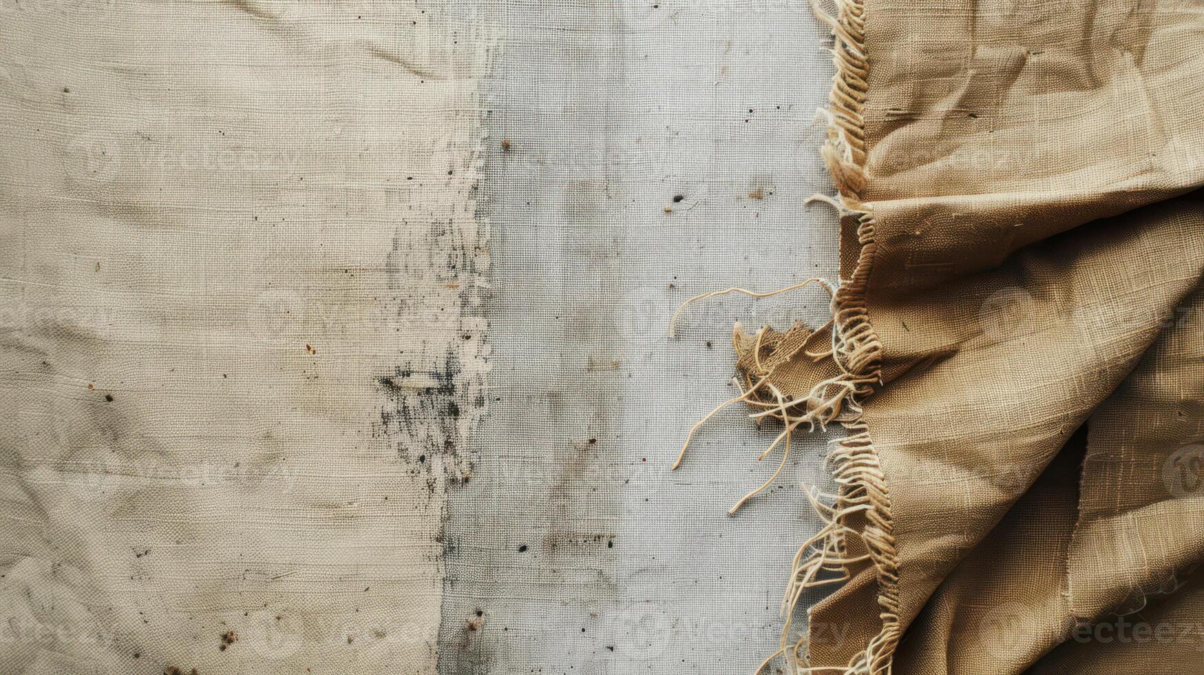 Close Up Of Frayed Beige Fabric On A White Surface photo
