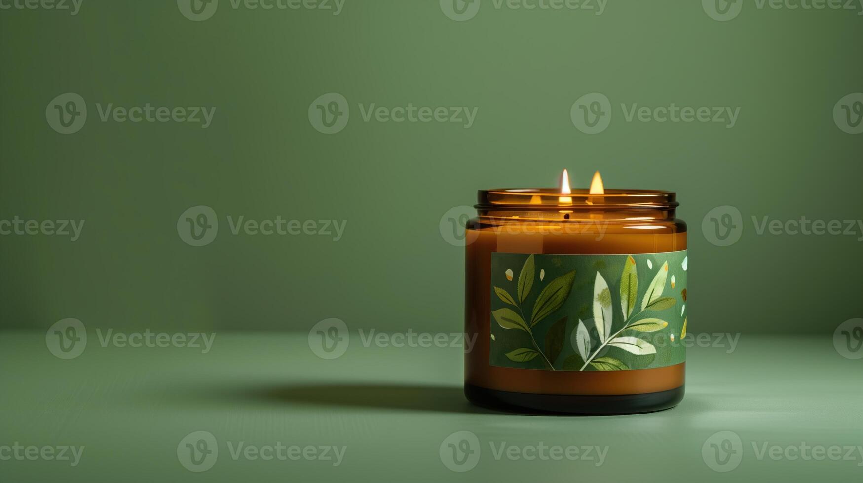 An amber candle with a green sage and lemon label photo