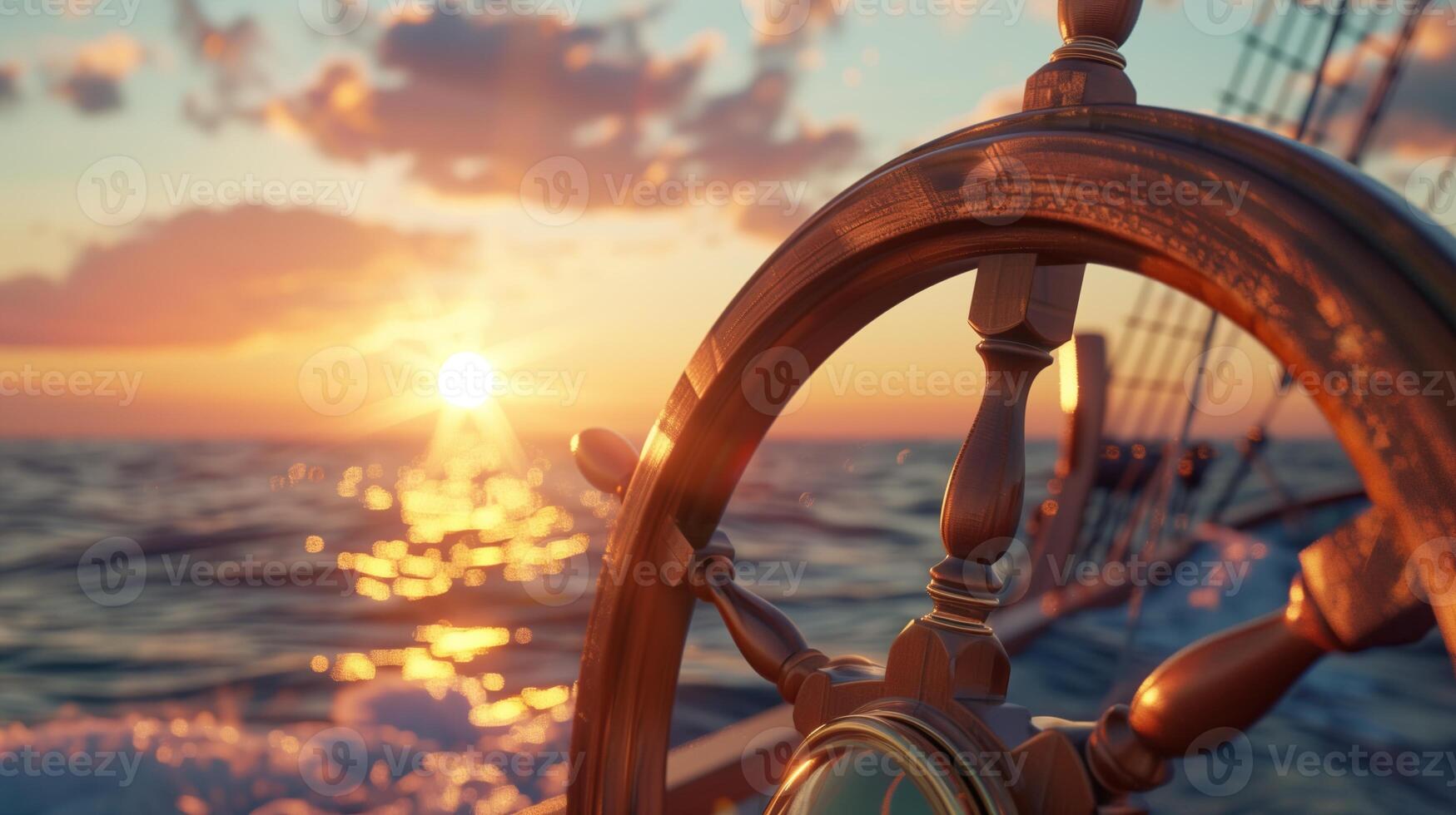 3D rendering, illustration of a ship steering wheel photo