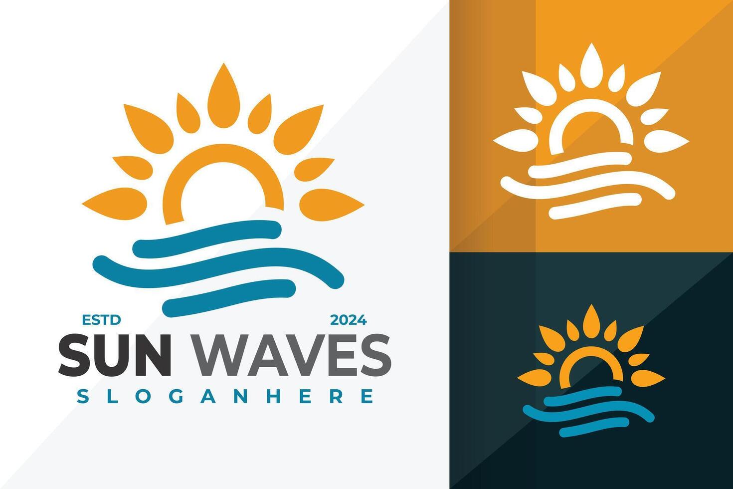 Sun Water Waves Logo design symbol icon illustration vector