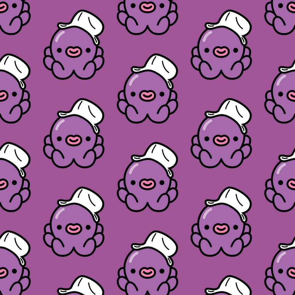 CUTE LITTLE PURPLE OCTOPUS WITH A PLASTIC BAG ON HIS HEAD SEAMLESS PATTERN vector