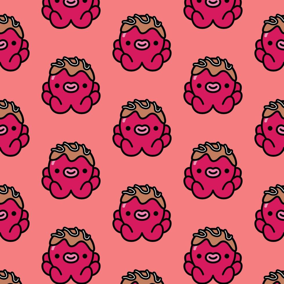 CUTE LITTLE RED OCTOPUS WITH SAUCE ON HEAD SEAMLESS PATTERN vector