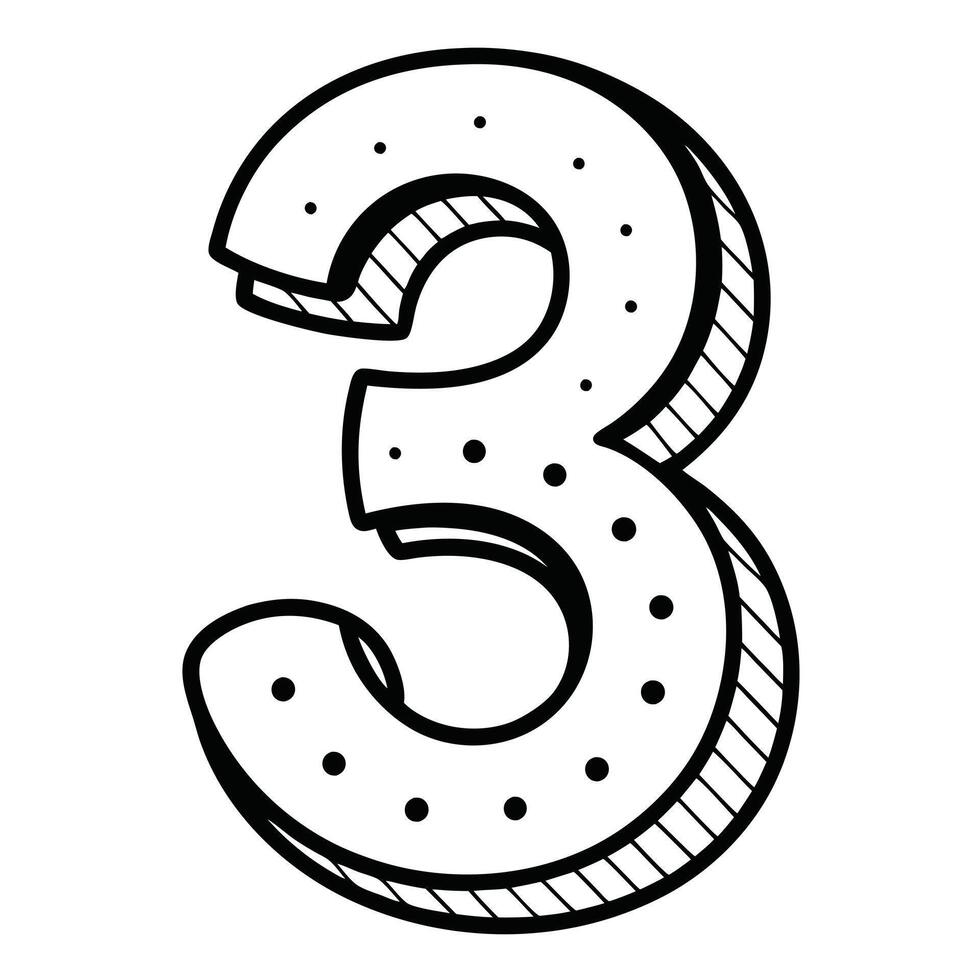 a minimalistic traced number 3 letter having dotted outline on white background vector