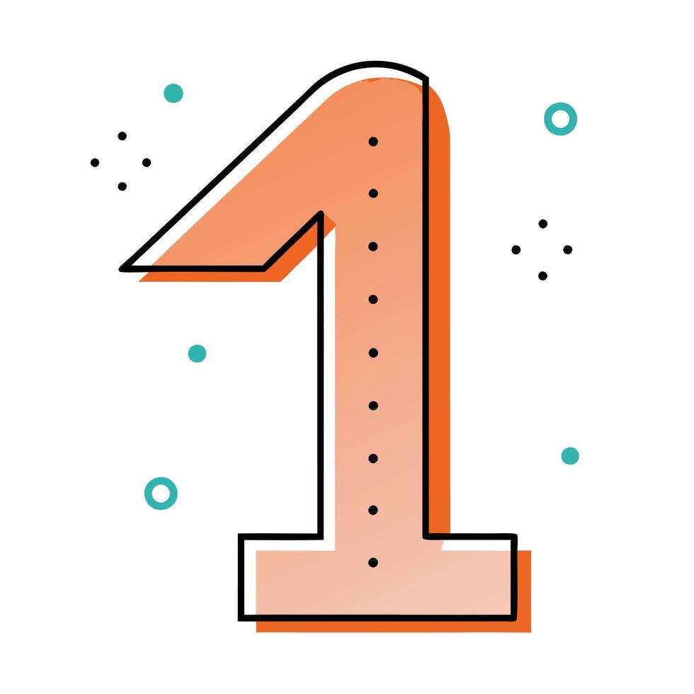 a minimalistic traced number 1 letter having dotted outline on white background vector