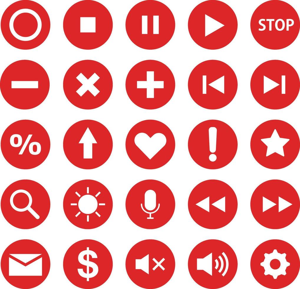 A set of red icons that can be used for various scenes. vector